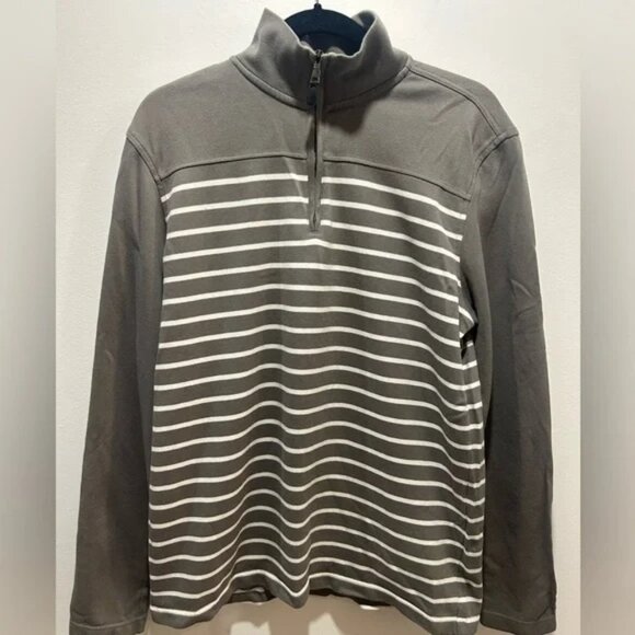 Banana Republic , size L, men’s pull over 1/4 zip, grey and white stripe - Picture 1 of 7